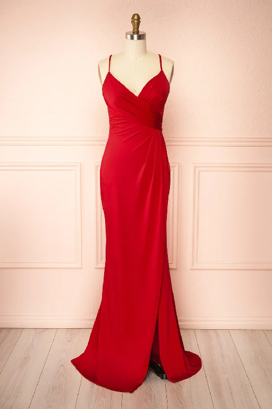 High-low bridesmaid dress for stylish wedding look -Shiva Red | Mermaid Dress w/ Wrapped Bodice High-low bridesmaid dress for stylish wedding look -Shiva Red | Mermaid Dress w/ Wrapped Bodice