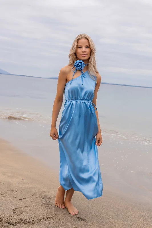 Day dress with ruffled hem for playful vibe -Blue Clodagh One Shoulder Midi Dress