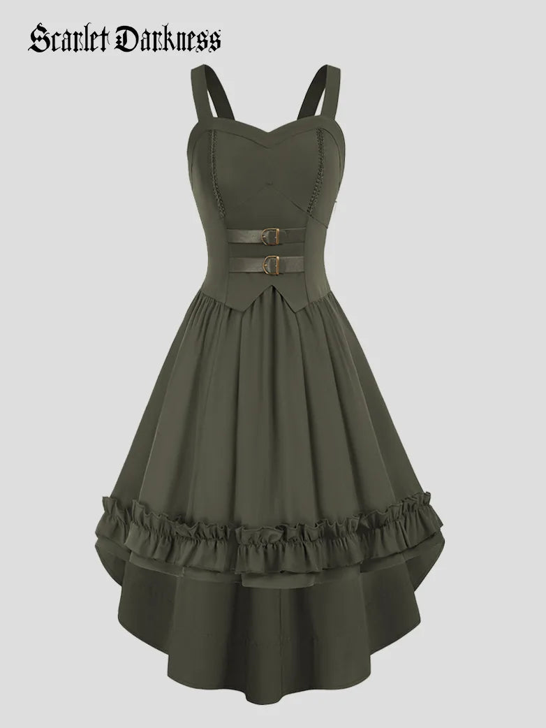 Professional office work dress with sharp look -Women Steampunk High-Lo Ruffled Hem A-Line Dress Professional office work dress with sharp look -Women Steampunk High-Lo Ruffled Hem A-Line Dress