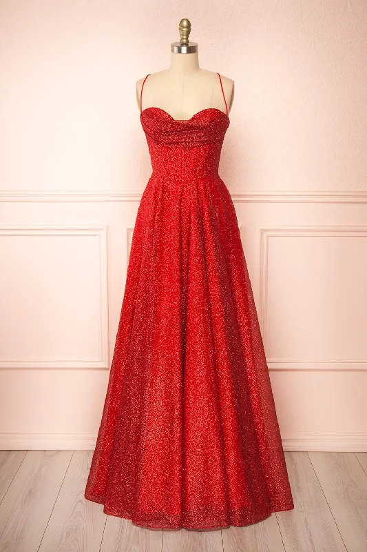 Long bridesmaid dresses for formal wedding style -Lexy Red | Sparkly Cowl Neck Maxi Dress Long bridesmaid dresses for formal wedding style -Lexy Red | Sparkly Cowl Neck Maxi Dress
