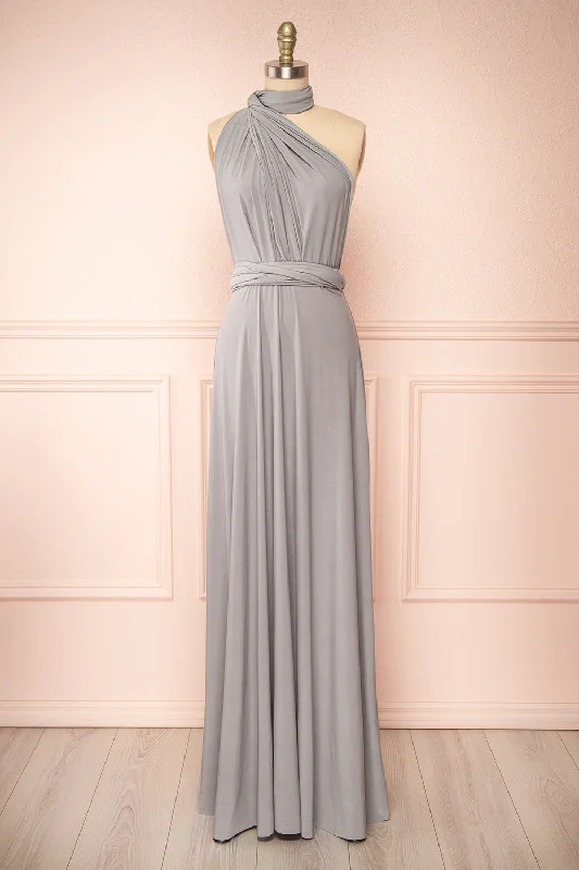 Best bridesmaid dress for beach wedding -Violaine Grey | Convertible Maxi Dress
