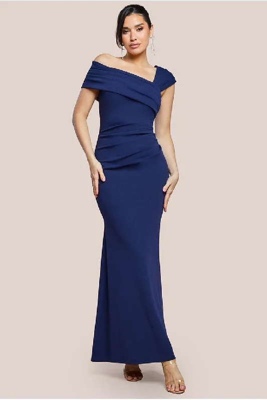 Elegant bridesmaid dress for evening wedding -One Shoulder Evening Maxi Dress - Navy by Goddiva Elegant bridesmaid dress for evening wedding -One Shoulder Evening Maxi Dress - Navy by Goddiva