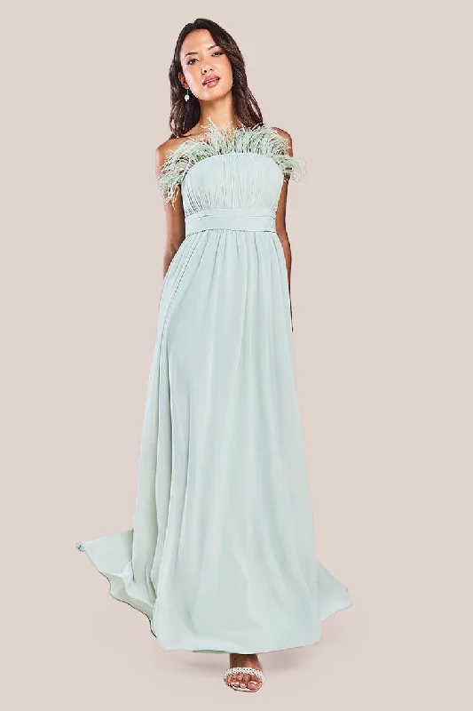 Elegant bridesmaid dress with pleated skirt for flow -Bridesmaids Chiffon Maxi Dress - Sage Green by Goddiva Elegant bridesmaid dress with pleated skirt for flow -Bridesmaids Chiffon Maxi Dress - Sage Green by Goddiva