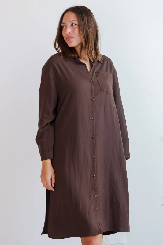 Office work dress for women with flattering shape -FINAL SALE - Cherished Chicness Brown Button Front Midi Dress Office work dress for women with flattering shape -FINAL SALE - Cherished Chicness Brown Button Front Midi Dress