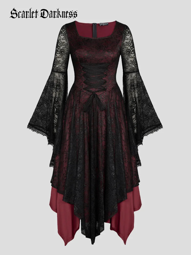 Women’s office work dress with sharp details -S-3XL Gothic Lace Irregular Hem Maxi Dress Women’s office work dress with sharp details -S-3XL Gothic Lace Irregular Hem Maxi Dress