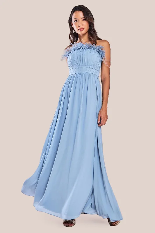 Bridesmaid dresses with unique design details -Bridesmaids Chiffon Maxi Dress - Blue by Goddiva Bridesmaid dresses with unique design details -Bridesmaids Chiffon Maxi Dress - Blue by Goddiva