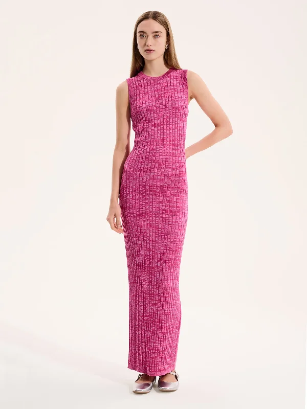 Comfortable day dress for casual outing -Tyler Dress in Space Dye Pink