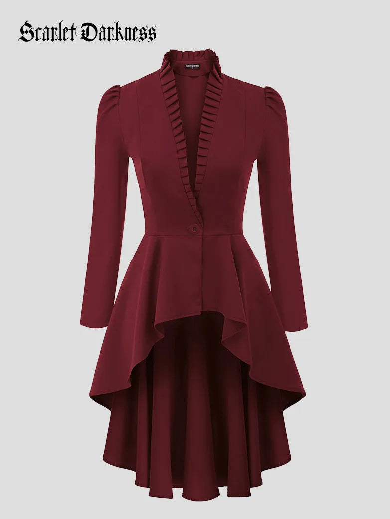 Women’s elegant office work dress with chic design -Women Steampunk Long Jacket High Low Cloak Dress