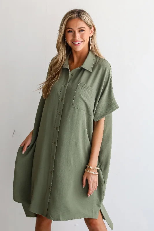 Elegant women’s work dress for smart office wear -FINAL SALE - Composed Persona Green Button Front Midi Dress Elegant women’s work dress for smart office wear -FINAL SALE - Composed Persona Green Button Front Midi Dress