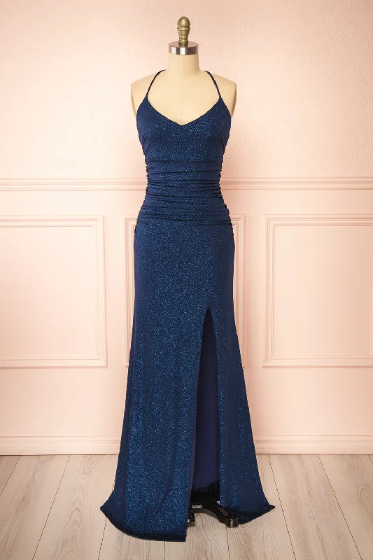 Bridesmaid dresses with beaded bodice for sparkle -Samira Navy | Sparkly Mermaid Maxi Dress w/ Slit Bridesmaid dresses with beaded bodice for sparkle -Samira Navy | Sparkly Mermaid Maxi Dress w/ Slit