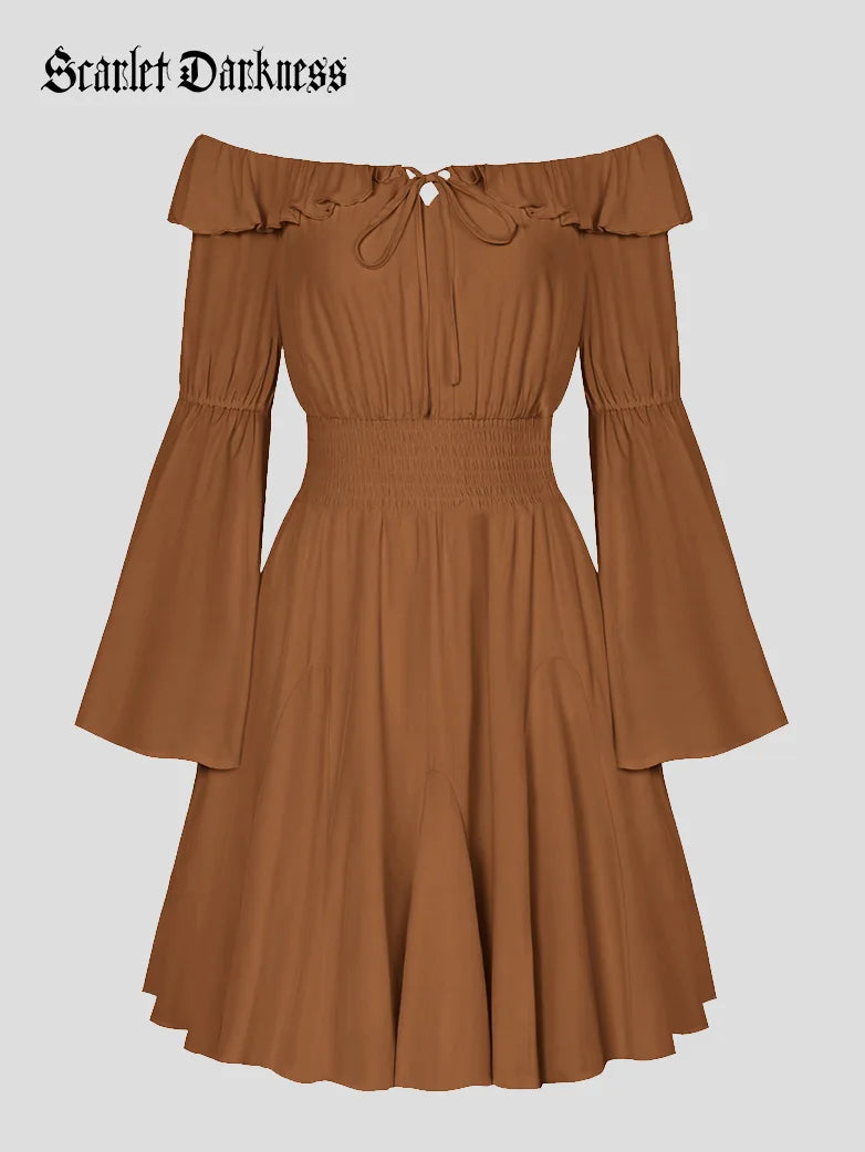 Women’s office work dress with chic patterns -Women Off Shoulder Spliced Hem Pocket Flared Dress Women’s office work dress with chic patterns -Women Off Shoulder Spliced Hem Pocket Flared Dress