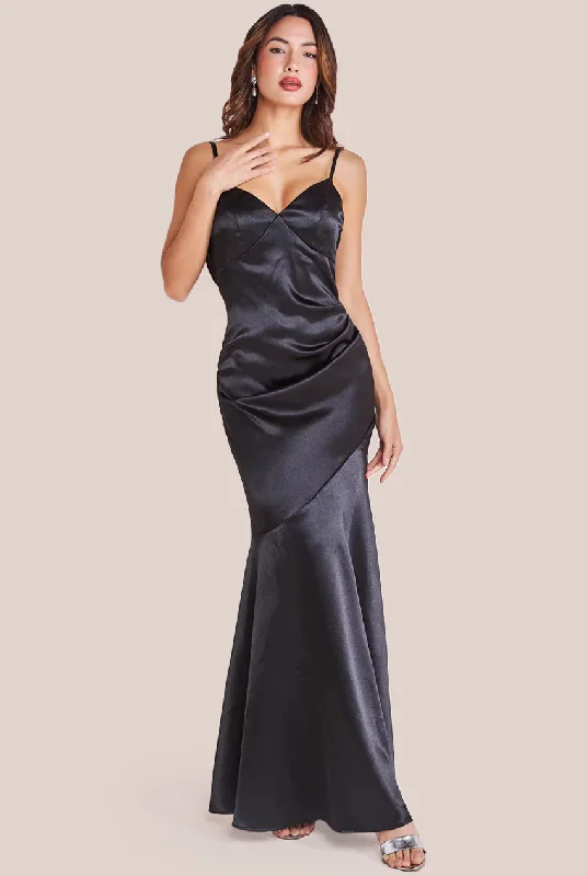 White bridesmaid dresses for summer wedding -Goddiva Cowl Back Satin Maxi Dress - Black White bridesmaid dresses for summer wedding -Goddiva Cowl Back Satin Maxi Dress - Black