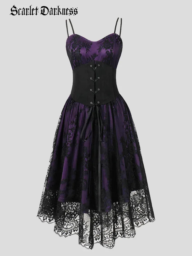 Affordable women’s work dress online -Gothic Spaghetti Strap Double Layer Dress with Belt Affordable women’s work dress online -Gothic Spaghetti Strap Double Layer Dress with Belt