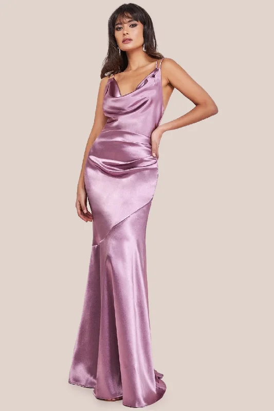 Bridesmaid dresses with sweetheart neckline for soft style -Goddiva Cowl Neck With Strappy Back Satin Maxi - Blush Bridesmaid dresses with sweetheart neckline for soft style -Goddiva Cowl Neck With Strappy Back Satin Maxi - Blush