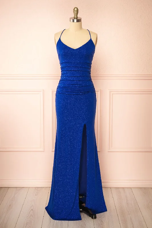 Red bridesmaid dress for bold wedding style -Samira Blue | Sparkly Mermaid Maxi Dress w/ Slit Red bridesmaid dress for bold wedding style -Samira Blue | Sparkly Mermaid Maxi Dress w/ Slit