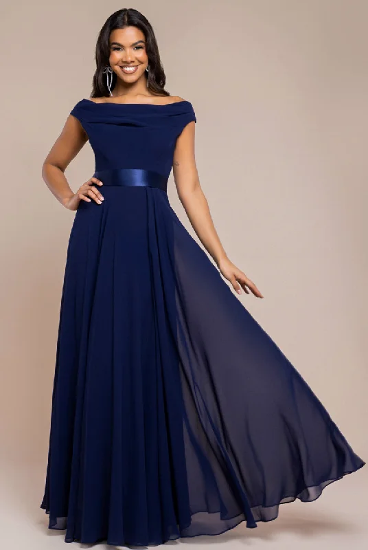 Bridesmaid dresses with delicate lace edges for soft touch -Cowl Neck Chiffon Maxi Dress - Navy Blue by Goddiva Bridesmaid dresses with delicate lace edges for soft touch -Cowl Neck Chiffon Maxi Dress - Navy Blue by Goddiva