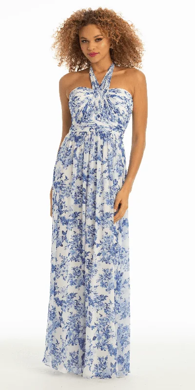 Satin bridesmaid dress for a luxurious feel -Floral Chiffon A Line Halter Dress
