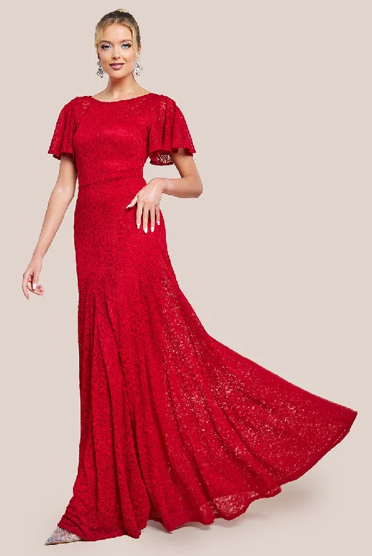 Affordable bridesmaid dresses under $100 -Goddiva Flutter Sleeve Lace A-Line Maxi Dress - Red Affordable bridesmaid dresses under $100 -Goddiva Flutter Sleeve Lace A-Line Maxi Dress - Red