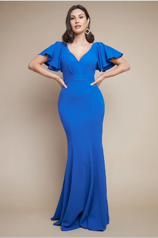 Affordable bridesmaid dresses for budget weddings -Flared Sleeve Front Wrap Maxi Dress - Royal Blue by Goddiva Affordable bridesmaid dresses for budget weddings -Flared Sleeve Front Wrap Maxi Dress - Royal Blue by Goddiva