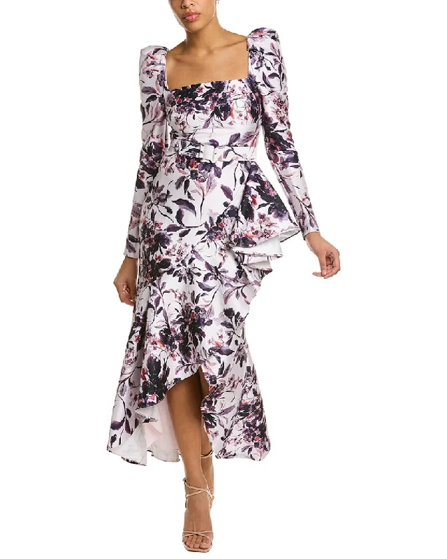 Day dress with tunic design for easy wear -Badgley Mischka Draped Flounce Day Dress Day dress with tunic design for easy wear -Badgley Mischka Draped Flounce Day Dress