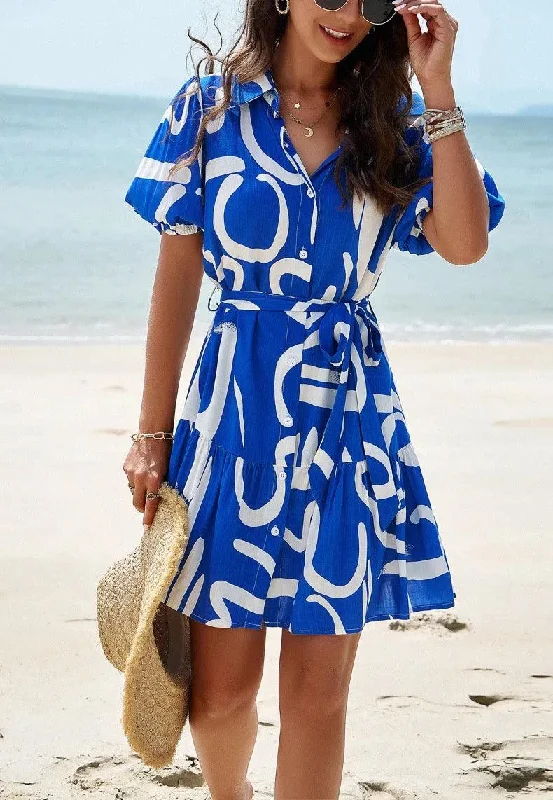 Women’s strapless red prom dress for a classic look -Bitsy Breezy Summer Dress in Blue Women’s strapless red prom dress for a classic look -Bitsy Breezy Summer Dress in Blue