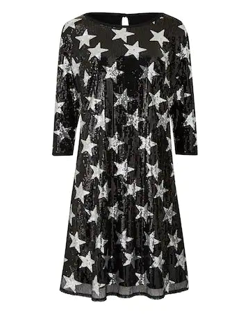 Wrap dresses for Easter-Black Star Sequin Tunic Dress