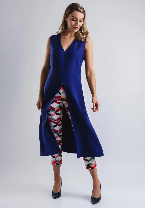 Women's wrap dresses with date-night accessories-Camelot Split Front Tunic Dress, Dark Blue Women's wrap dresses with date-night accessories-Camelot Split Front Tunic Dress, Dark Blue