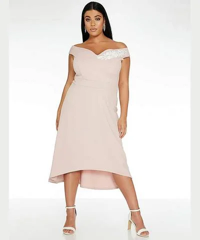Women’s blush-colored prom dress for soft beauty -Curve High Low Dress Pink