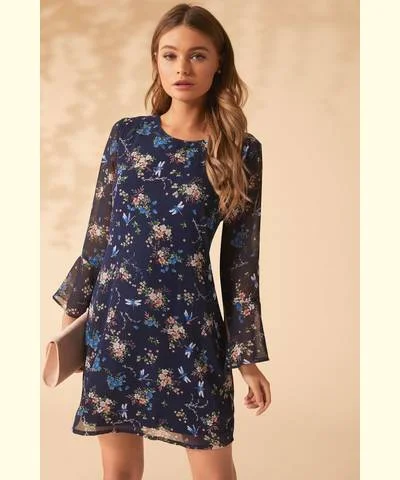 Wrap dresses for St. Patrick's Day-Dragon Fly Print Tunic Dress Navy