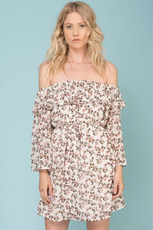 Day dress with A-line shape for flattering fit -Emmie Floral Brunch Day Dress White Day dress with A-line shape for flattering fit -Emmie Floral Brunch Day Dress White