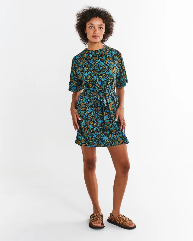 Day dress with ruffled sleeves for a fun touch -Fallen Leaves Adult Organic Cotton Everyday Dress Day dress with ruffled sleeves for a fun touch -Fallen Leaves Adult Organic Cotton Everyday Dress