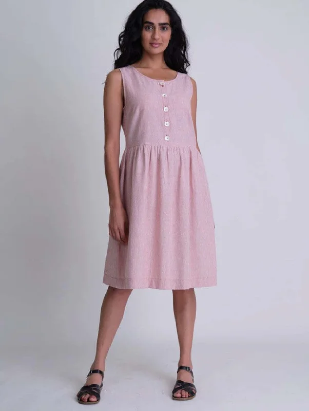 Day dress with bold print for standout look -Faye Cotton Striped Day Dress | Rust