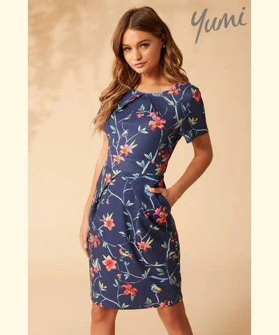 Women’s ivory lace prom dress for a soft, classic look -Floral Pocket Detail Dress