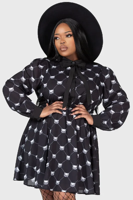 Women’s long-sleeve prom dress with lace details -Goth Bear Dress [PLUS]