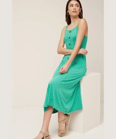 Women’s long-sleeve prom dress with lace details -Green Polka Dot Dress