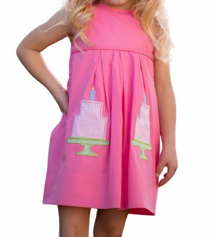 Day dress with diagonal drape for unique look -Hadley Happy Birthday Dress In Pink