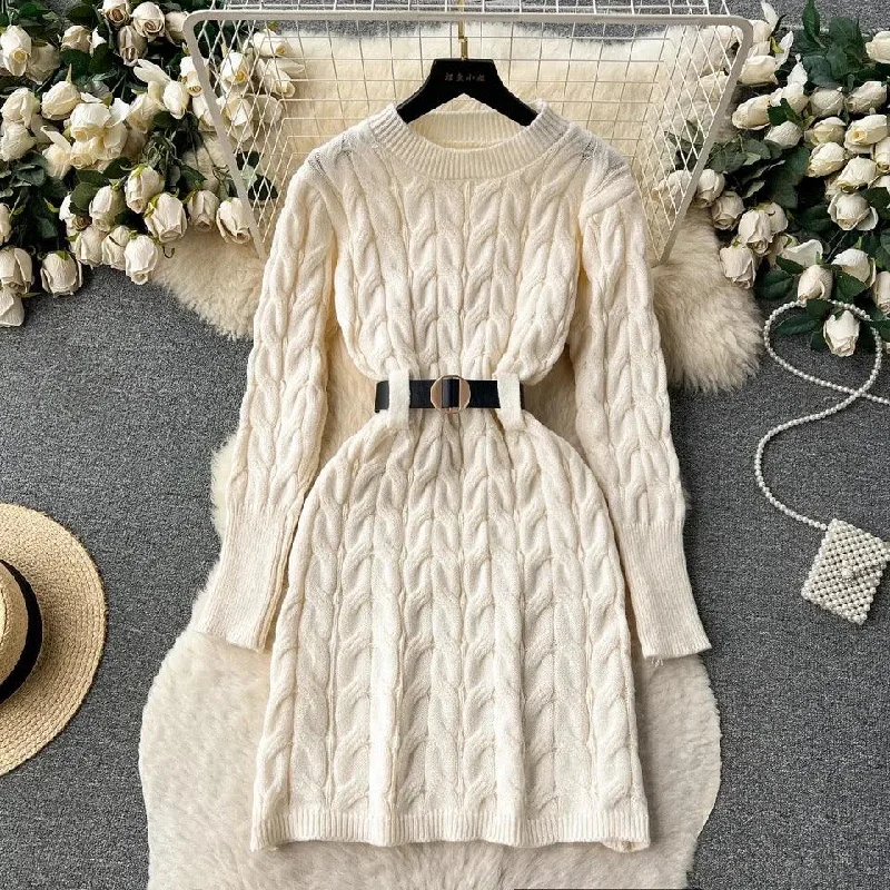 Women’s strapless ball gown prom dress -Heathrow Statement Knitted Dress with Belt