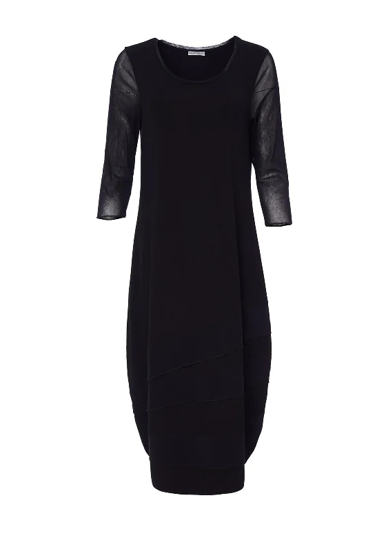 Women's wrap dresses with sun-inspired designs-Naya Jersey Mesh Sleeve Tunic Dress, Black Women's wrap dresses with sun-inspired designs-Naya Jersey Mesh Sleeve Tunic Dress, Black