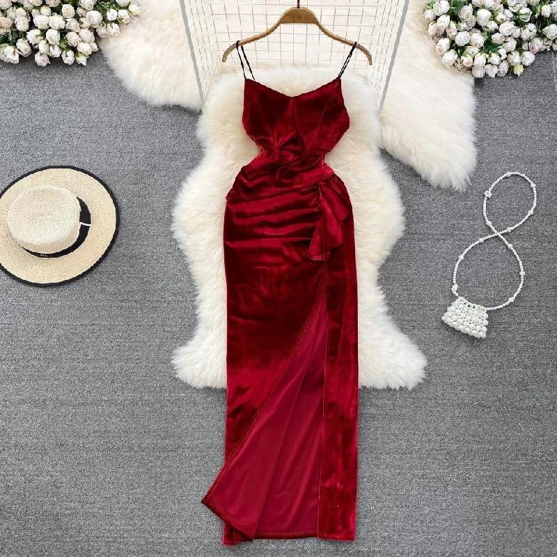 Women’s teal prom dress for a unique vibe -Kenzie Velvet Dress