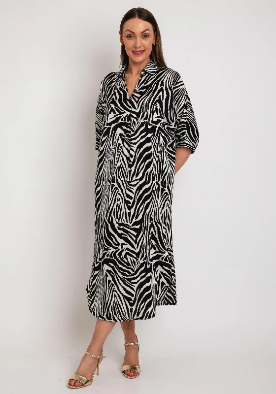 Wrap dresses for pool parties-Serafina Collection Zebra Print Tunic Dress, Black