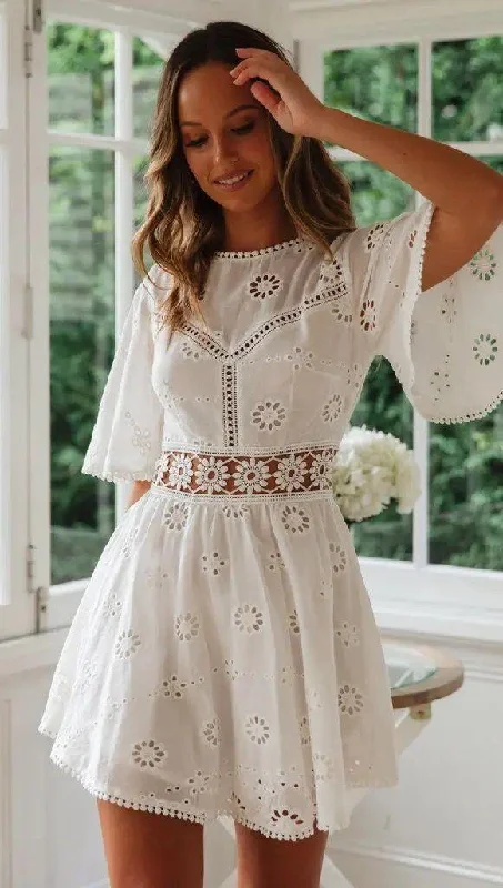 Women’s ball gown prom dress for a princess look -Lamaica Eyelet Cotton Dress