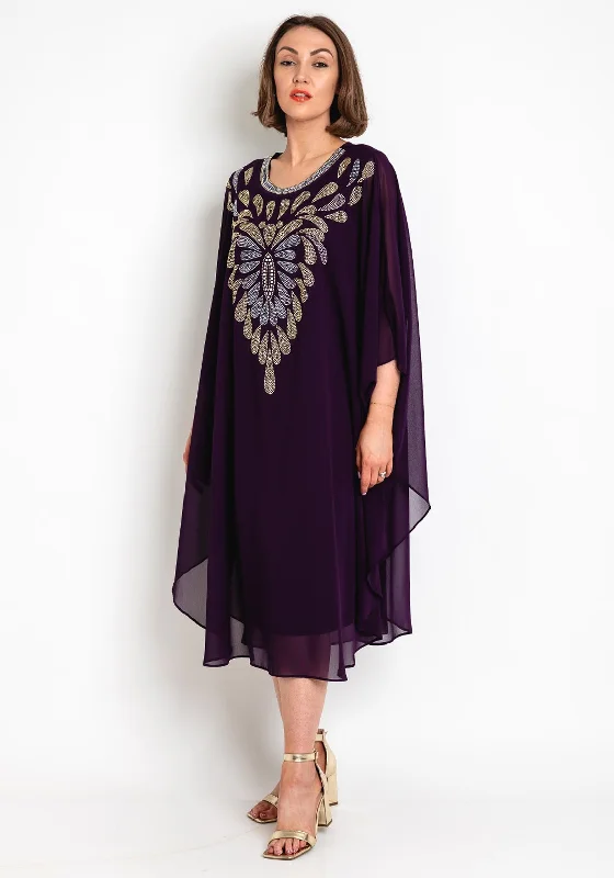 Women's wrap dresses with snowflake patterns-Serafina Collection Embellished Tunic Dress, Purple Women's wrap dresses with snowflake patterns-Serafina Collection Embellished Tunic Dress, Purple