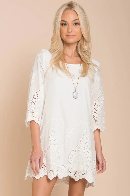 Wrap dresses for summer sports-Marina Embroidered Tunic Dress White