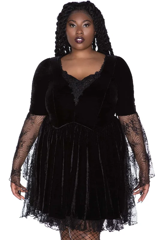 Women’s black velvet prom dress for luxury style -Marya Brocade Dress [PLUS]