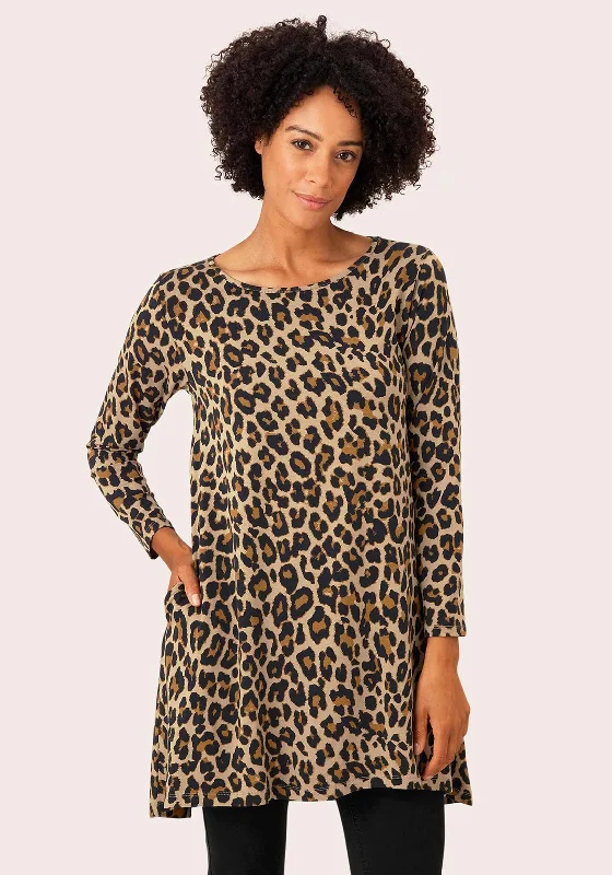 Women's wrap dresses with trendy accessories-Masai Garnette Tunic Dress, Leopard Print Women's wrap dresses with trendy accessories-Masai Garnette Tunic Dress, Leopard Print