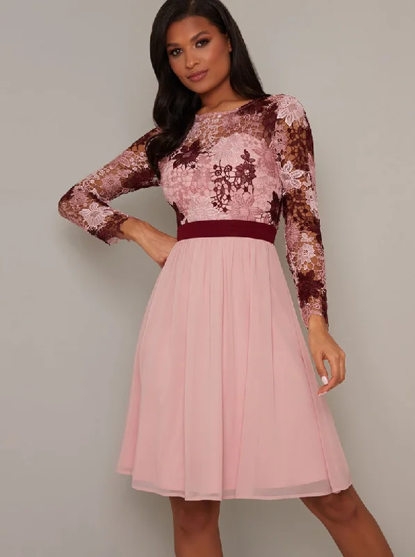 Women’s black and red prom dress for a bold look -Pink Crotchet Dress