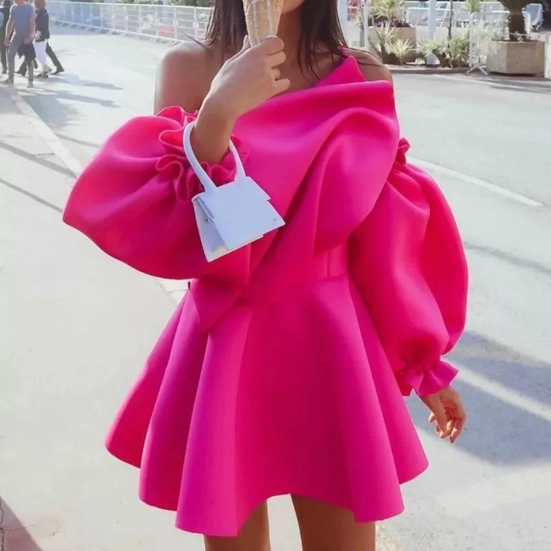 Women’s glittery gold prom dress for standout entrance -Pink Rush Ruffled Dress