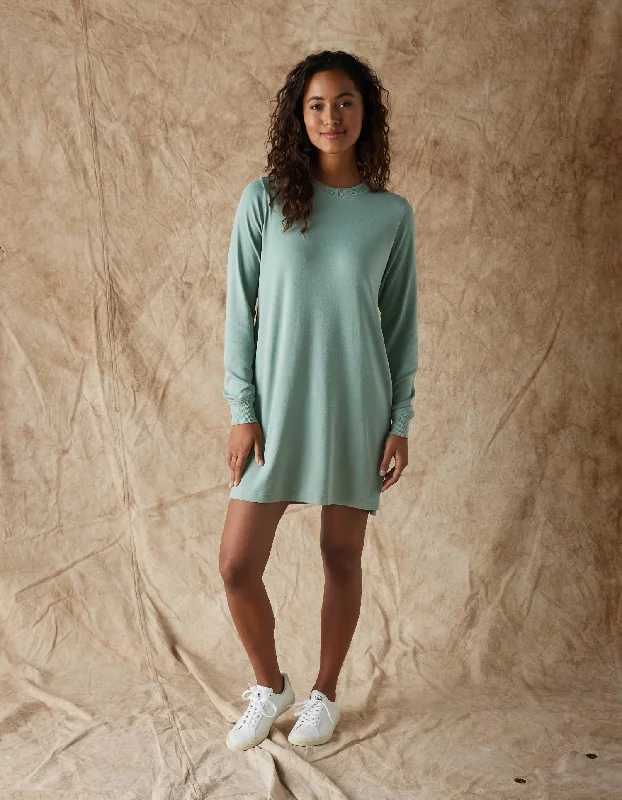 Day dress with diagonal stripes for slimming effect -Puremeso Everyday Dress in Juniper