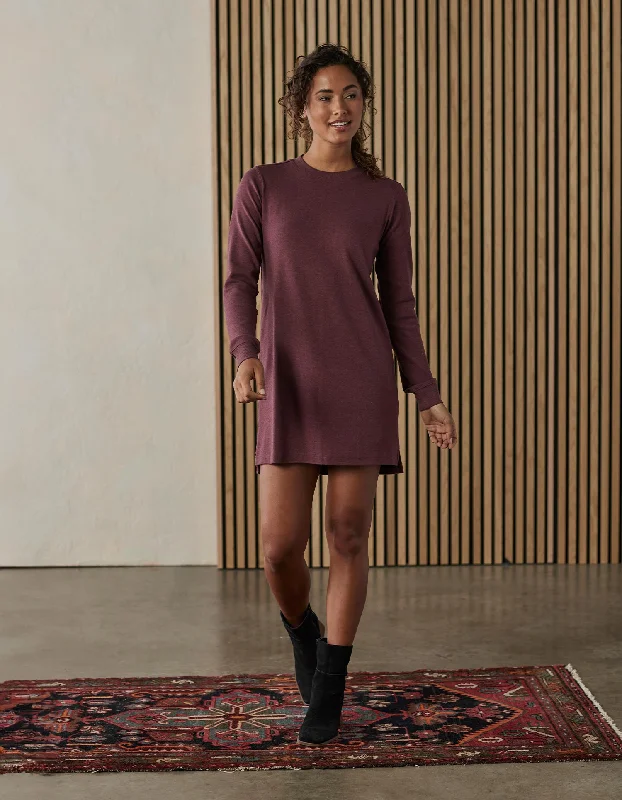 Day dress with pleated bodice for texture -Puremeso Everyday Dress in Wine