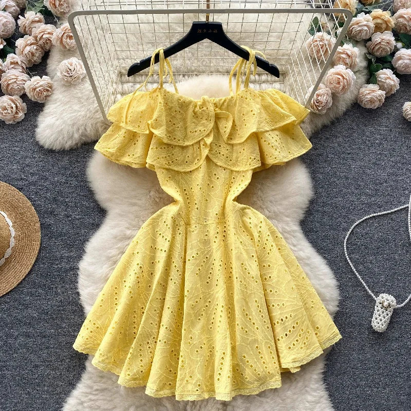 Women’s long prom dress with train -Rebecca Statement Eyelet Dress